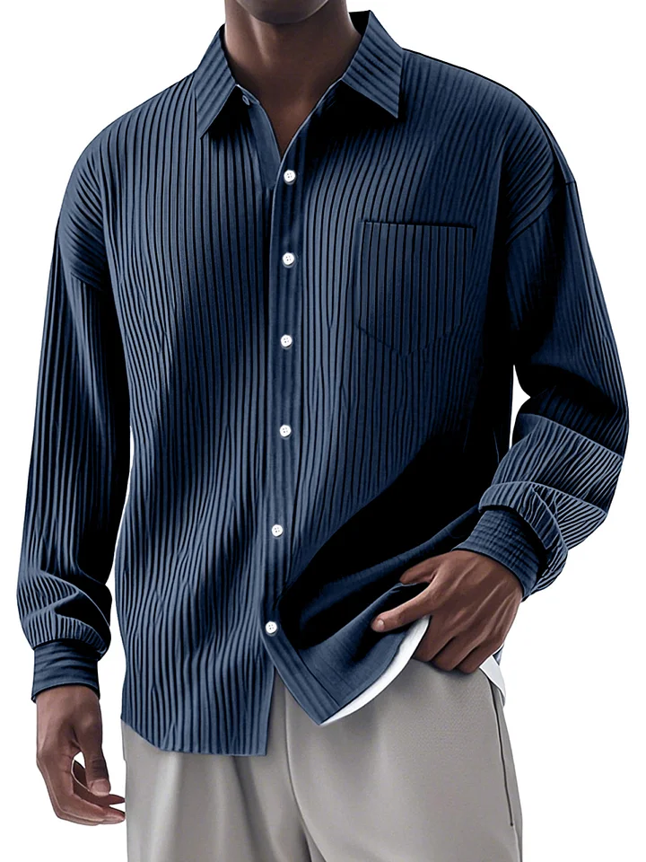 🎉CLEARANCE SALE🎉Men's Casual Simple Vertical Pit Strip Long-sleeved Lapel Shirt