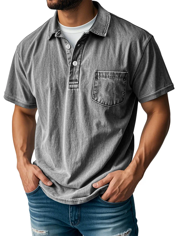 🛒Men's Retro Lapel Button Pocket Casual Short Sleeve POLO Shirt