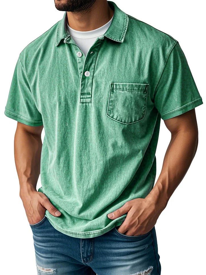 🛒Men's Retro Lapel Button Pocket Casual Short Sleeve POLO Shirt